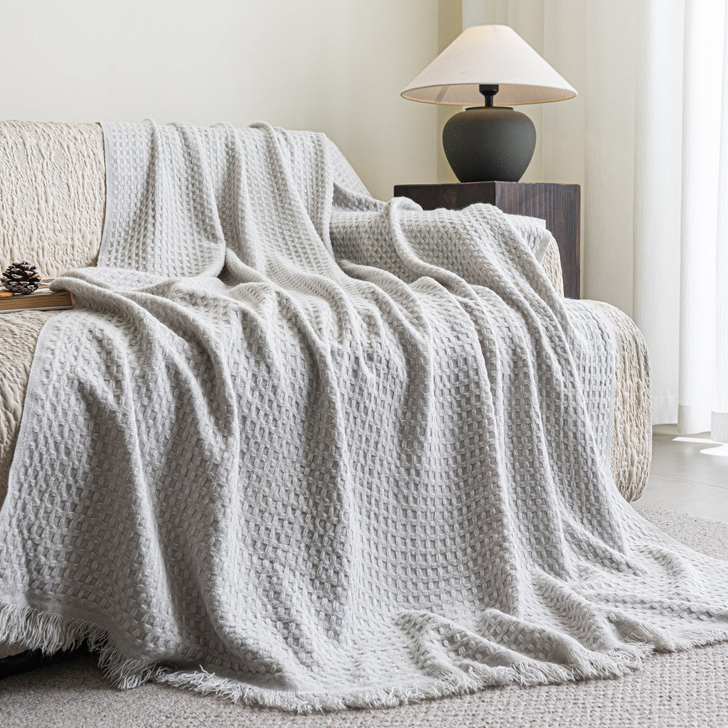 Honeycomb Knit Waffle Weave Throw Blanket Breathable Acrylic