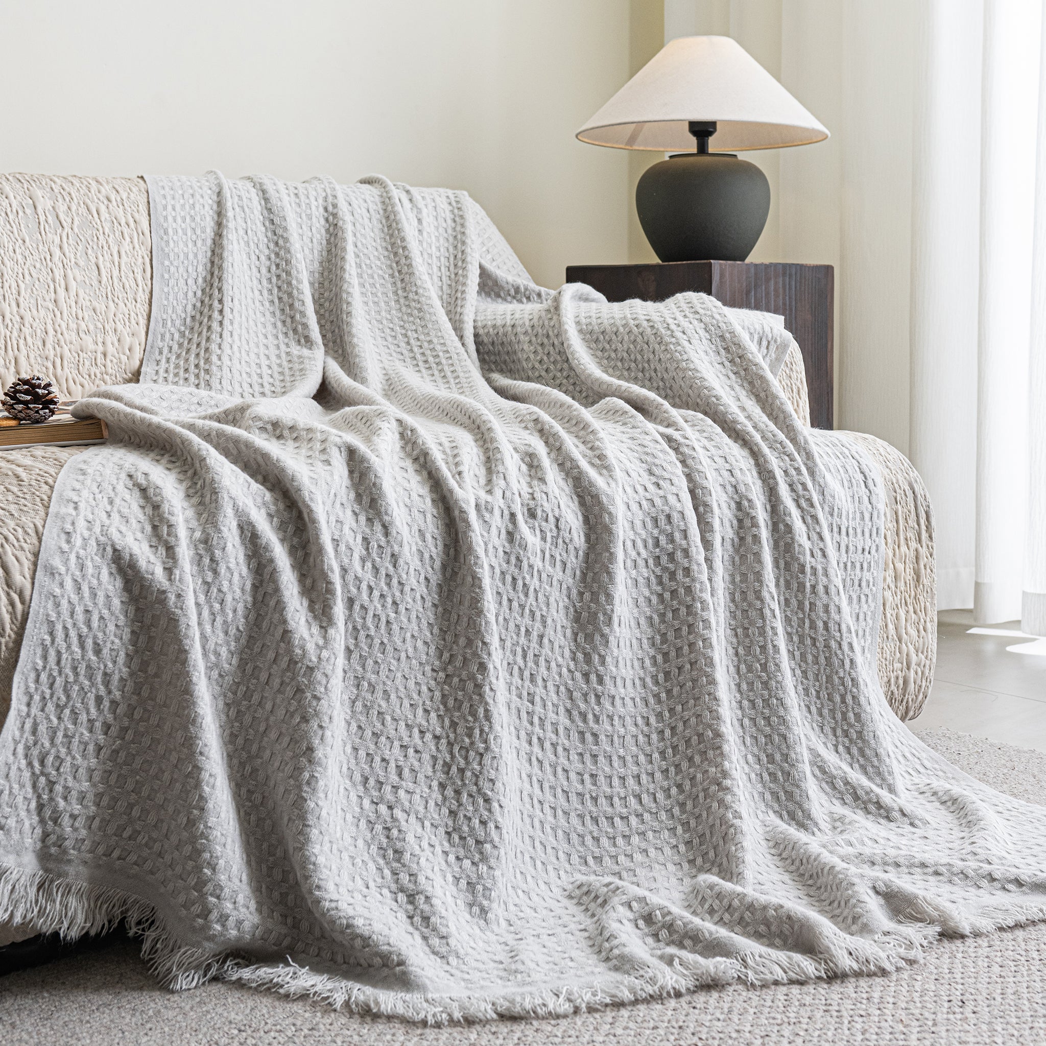 Honeycomb Knit Waffle Weave Throw Blanket Breathable Acrylic
