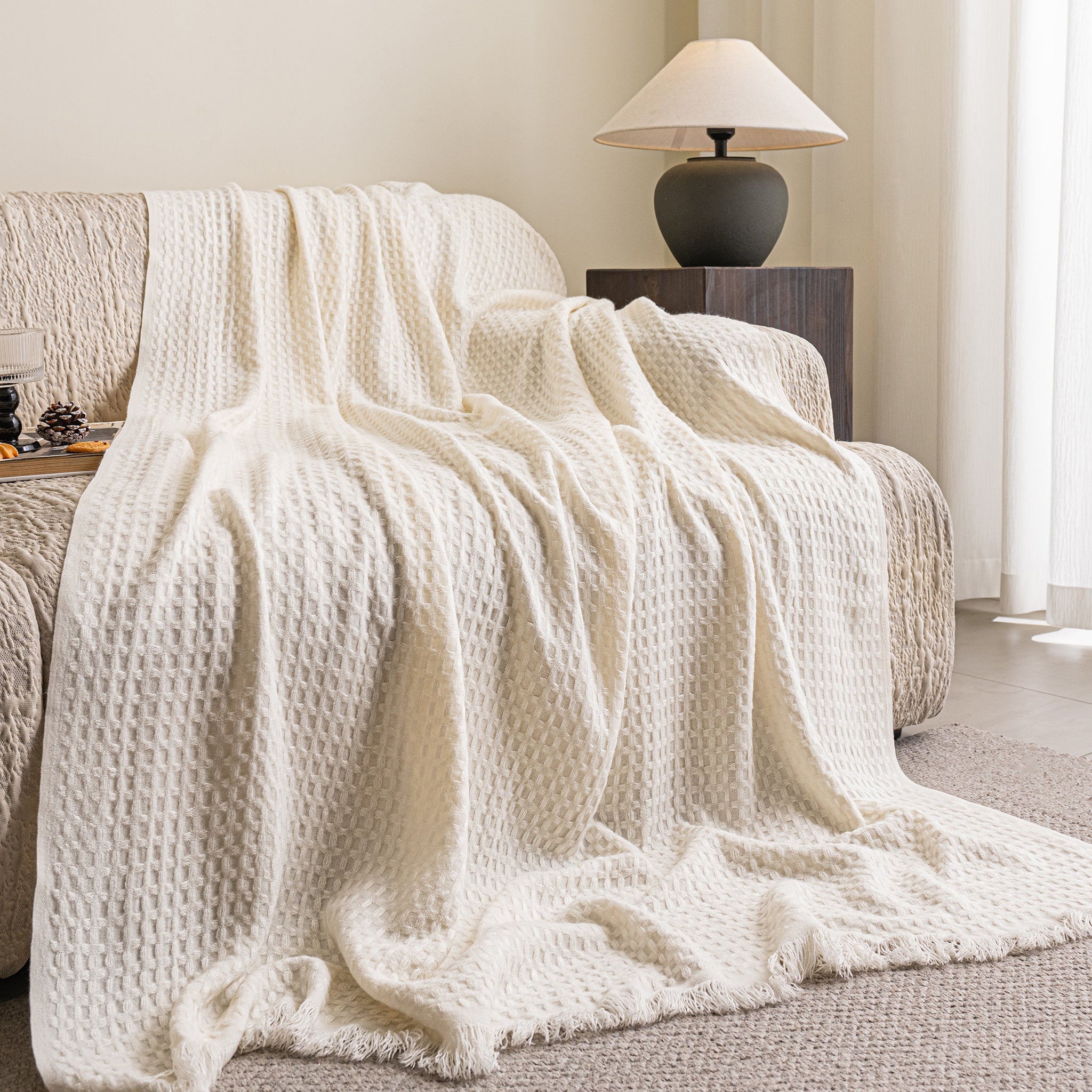 Honeycomb Knit Waffle Weave Throw Blanket Breathable Acrylic